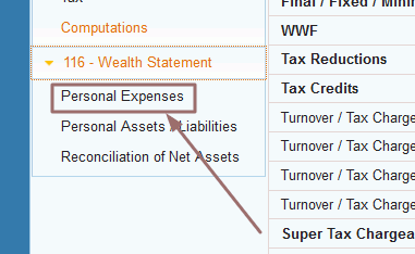 wealth statement: personal expenses