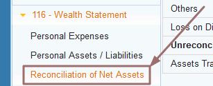 wealth statement: reconciliation of net assets